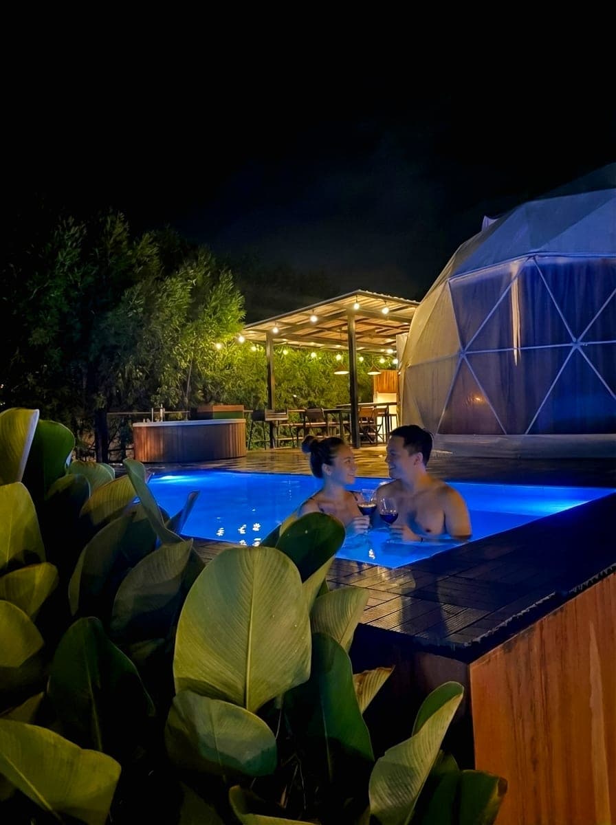 Dome 2: the pool lit at night